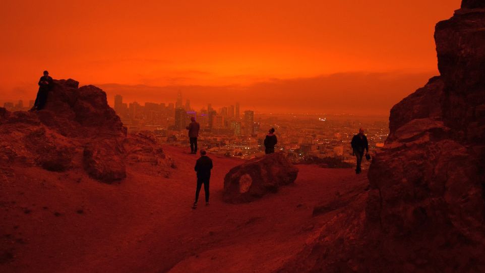 City view of San Francisco coloured red by fires