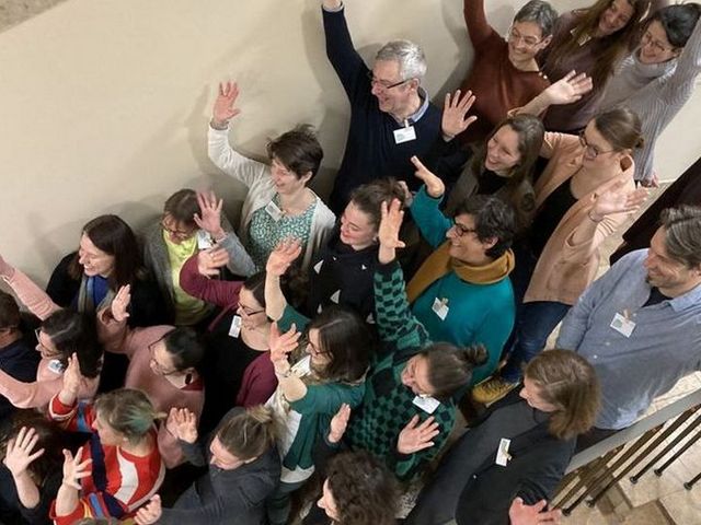 Group photo on a staircase