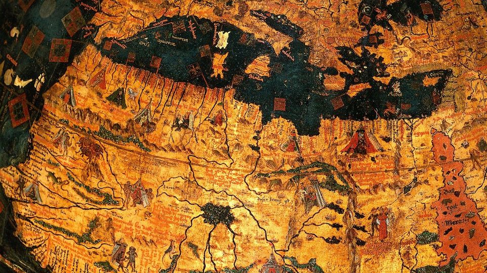 Behaim-Globus, Detail von Europa und Nordafrika Ausschnitt des Behaim-Globus