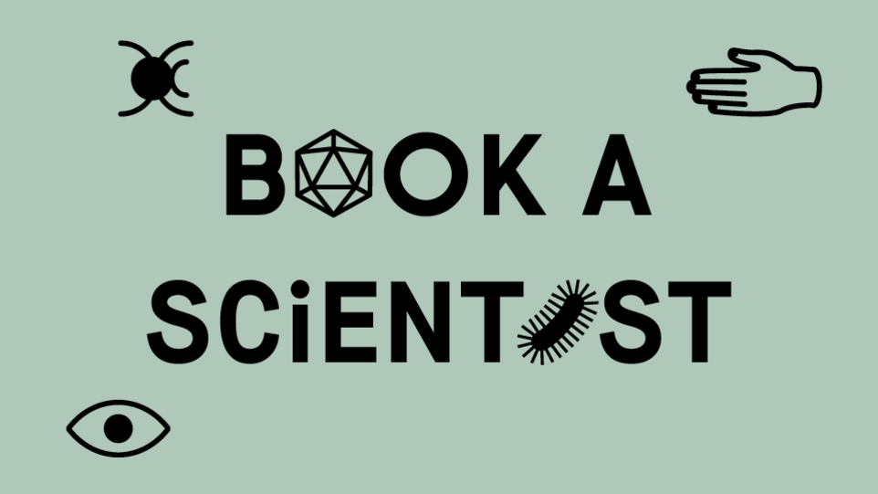 Banner mit Aufschrift Book a Scientist