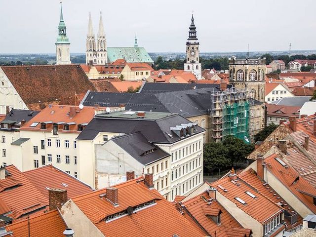 Aerial view of the old town of Görlitz.