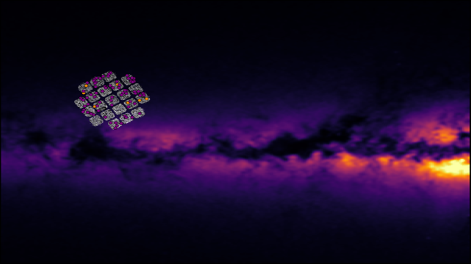 Wärmebildaufnahme der Milchstraße, dazu eine Grafik, welche den Klang darstellen soll