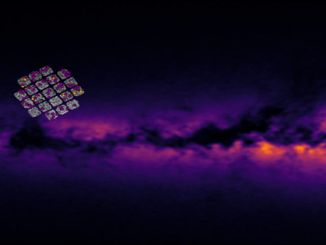 Wärmebildaufnahme der Milchstraße, dazu eine Grafik, welche den Klang darstellen soll