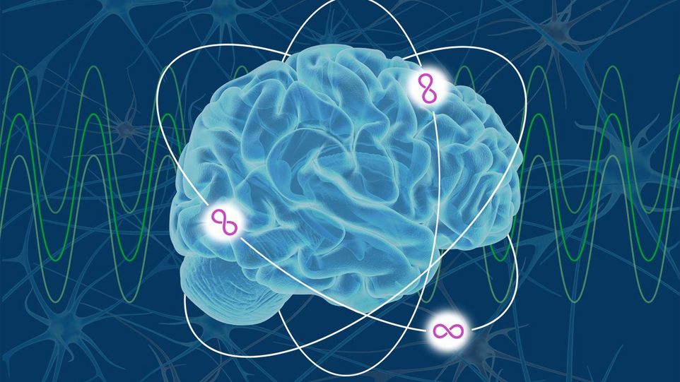 Visualisierung des Gehirns mit Schaltkreisen und Proteinen