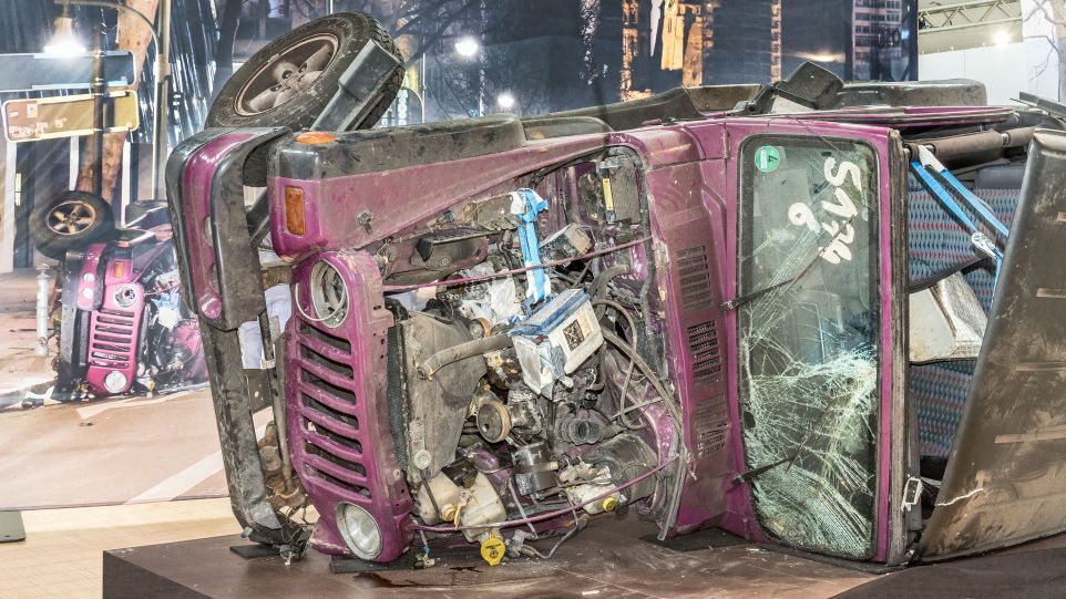 Autowrack im Deutschen Museum: Der Jeep von Michael Warshitsky, der am 1. Februar 2016 als Opfer eines illegalen Autorennens in Berlin starb.