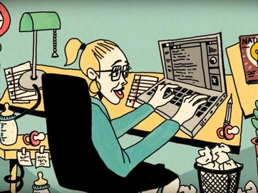 Animiertes Bild, Frau vor Laptop
