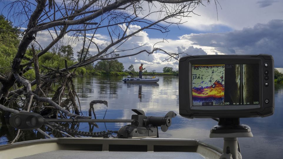 Screen attached to a fishing boat showing thermal imaging.
