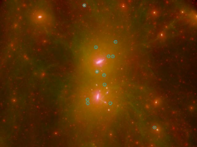 Dunkle Materie, das Gas und die Sterne in einer der Simulationen der Lokalen Gruppe von HESTIA.